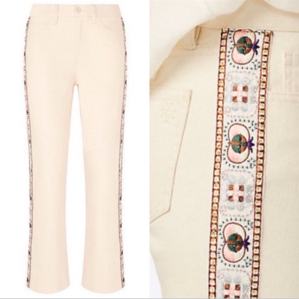Tory Burch Cropped embellished denim pants